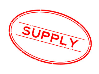 Grunge red supply word oval rubber seal stamp on white background