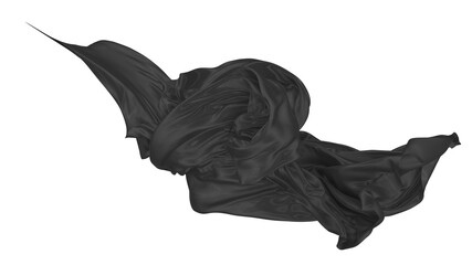 Beautiful flowing fabric of black wavy silk or satin. 3d rendering image.