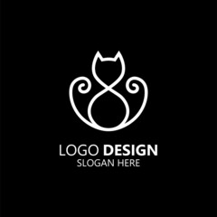 cat with line art style logo design