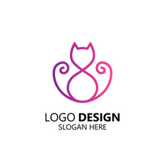 cat with line art style logo design