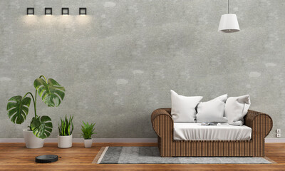 living room with green plants corner, 3D rendering
