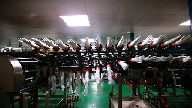 Gloves factory production workshop and rotating machinery