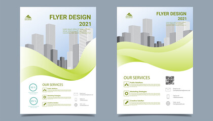 Business flyer layout template in A4 size. Modern Brochure template cover design, annual report, poster with geometric and wavy lines for business market on white background, vector illustration 