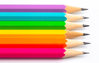 Fototapeta premium Set of Rainbow Colored Standard Pencils Isolated on a White Background