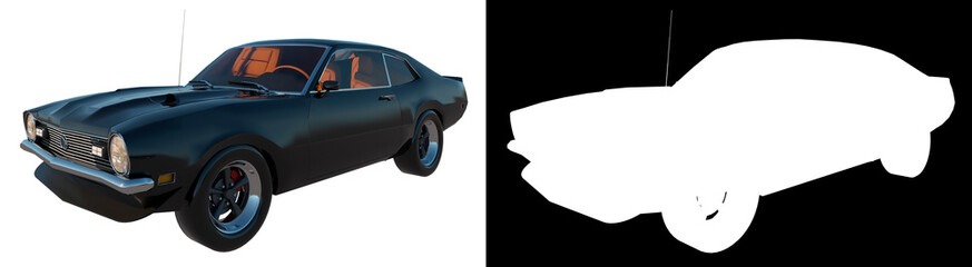 car city tourism transport 1970s 1- Perspective F view white background alpha png 3D Rendering...