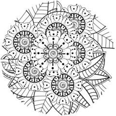 Mehndi flower for henna, mehndi, tattoo, decoration. decorative ornament in ethnic oriental style. doodle ornament. coloring book page.