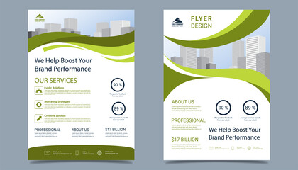 Business flyer layout template in A4 size. Modern Brochure template cover design, annual report, poster with geometric and wavy lines for business market on white background, vector illustration
