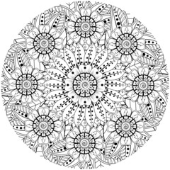 Mehndi flower for henna, mehndi, tattoo, decoration. decorative ornament in ethnic oriental style. doodle ornament. coloring book page.