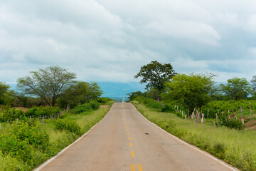 Fototapeta na wymiar Desert road in the Pernambuco hinterland – Cloudy skies