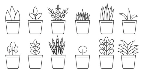 A set of flowerpots. Decoration floral. Spring flower illustration. Vector illustration. Stock image.