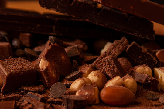Chocolate, cocoa powder and nuts.