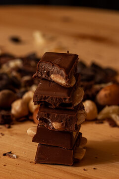Chocolate with almonds piled in the center