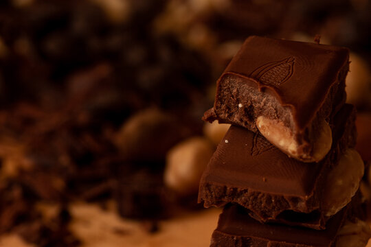 Very close-up of bitten chocolate