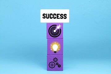 Colored wooden with targeted business icons and the concept of success