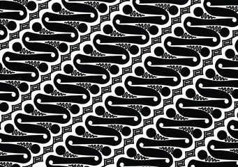 Parang Batik motif, in the pattern of developing Javanese Indonesian batik patterns, diagonal modern style, repeated patterns in black and white