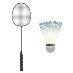 Badminton equipment. Badminton racket and shuttlecock. 