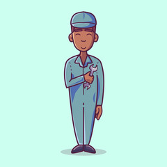Profession character mascot: Mechanic. Cartoon style illustration