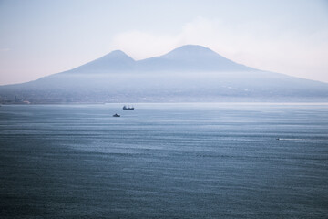 aerial view of the sea and the volcano of pompeii in naples italy