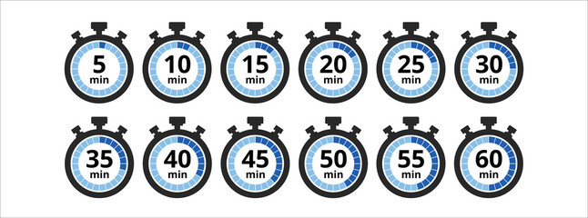 stopwatch five minutes repeat multiple timing icon. Vector illustration
