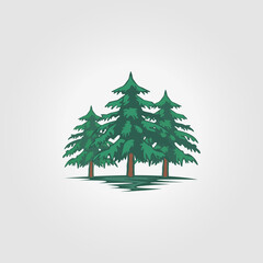 Woodland Logo Pine Tree Icon Vector Illustration Design Vintage