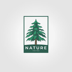 Label Pine Tree Logo Vintage Woodland Icon Vector Illustration Design