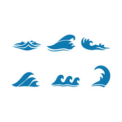 Set of  blue waves icons isolated white background. vector illustration