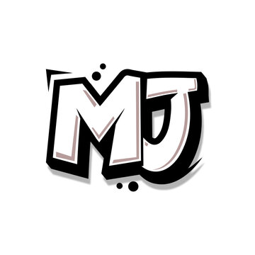 Simple Initial Logo Lettering Cartoon Grafity Black and White MJ