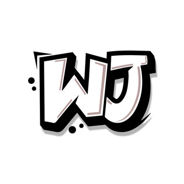 Simple Initial Logo Lettering Cartoon Grafity Black and White WJ