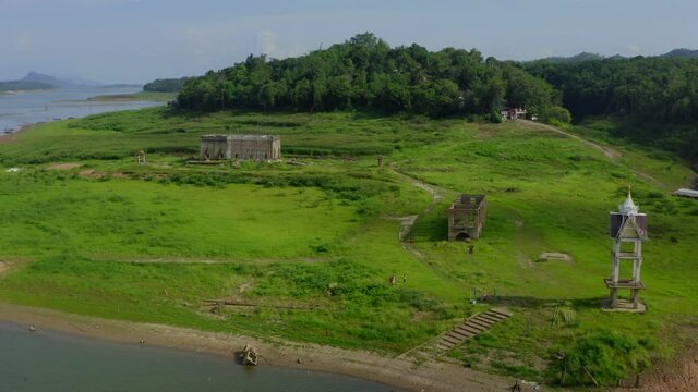 Vajiralongkorn, Wat Saam Prasob, the Sunken Temple in Sangkhlaburi in Kanchanaburi, Thailand, south east asia