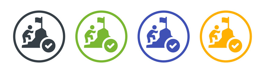 Person climbing mountain to the top icon. Mission, challenge icon vector.