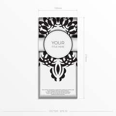 Luxurious white rectangular invitation card template with vintage abstract ornament. Elegant and classic vector elements ready for print and typography.