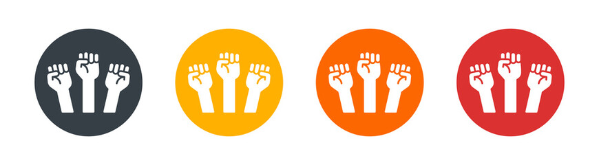 Protest icon vector illustration. Three raised fist symbol of revolution and revolt.