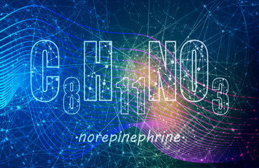 Formula hormone noradrenaline on connected lines with dots backdrop