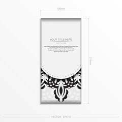 Luxurious white rectangular postcard template with vintage abstract mandala ornament. Elegant and classic vector elements ready for print and typography.