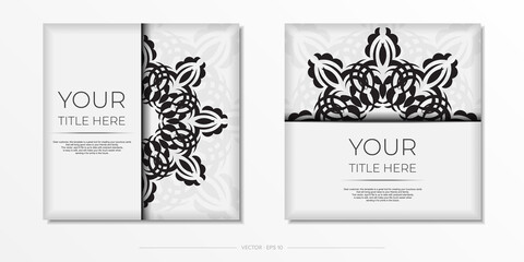 Luxurious white square postcard template with vintage indian ornaments. Elegant and classic vector elements ready for print and typography.