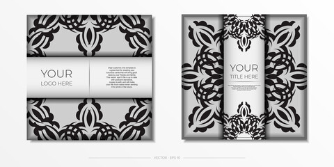 Luxurious white square postcard template with vintage indian mandala ornament. Elegant and classic vector elements ready for print and typography.