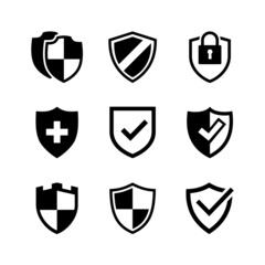 Collection of vector illustrations of shield icons. Suitable for design elements of safety, protection and strength guaranteed. Assorted flat shield icons.