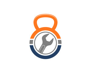 Wrench inside the gym kettle bell logo