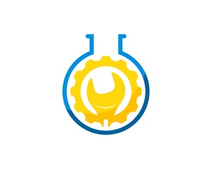 Simple bottle laboratory with gear and repair wrench inside