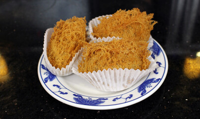 Chinese Crispy Fried Taro Puff Dumplings, Dim Sum, Wu Gok