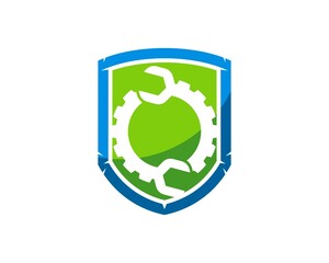 Shield with mechanical gear and repair wrench inside