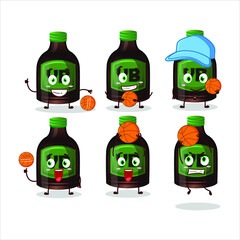 Talented new beer bottle cartoon character as a basketball athlete. Vector illustration