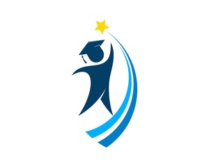 Success student reach star with abstract swoosh