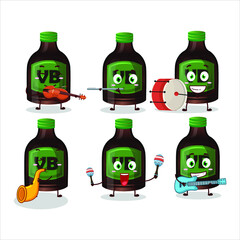 Cartoon character of new beer bottle playing some musical instruments. Vector illustration