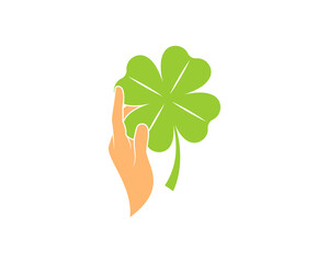 Hand take clover leaf vector illustration logo
