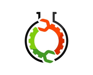 Simple bottle laboratory with gear and wrench inside