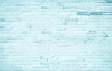 Fototapeta premium Pastel Blue and White brick wall texture background. Brickwork painted of blue color interior rock old pattern clean concrete decoration.