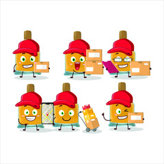 Cartoon character design of vodka bottle working as a courier. Vector illustration