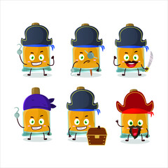 Cartoon character of vodka bottle with various pirates  emoticons. Vector illustration