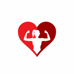 International women's day logo with woman lady in heart, vector designs template.